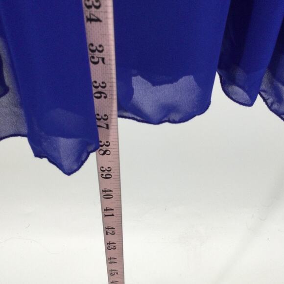 GIRL'S PARTY DRESS SZ 6-7Y royal blue lace chiffon ruffle sleeve maxi NEW B74 - Picture 2 of 7